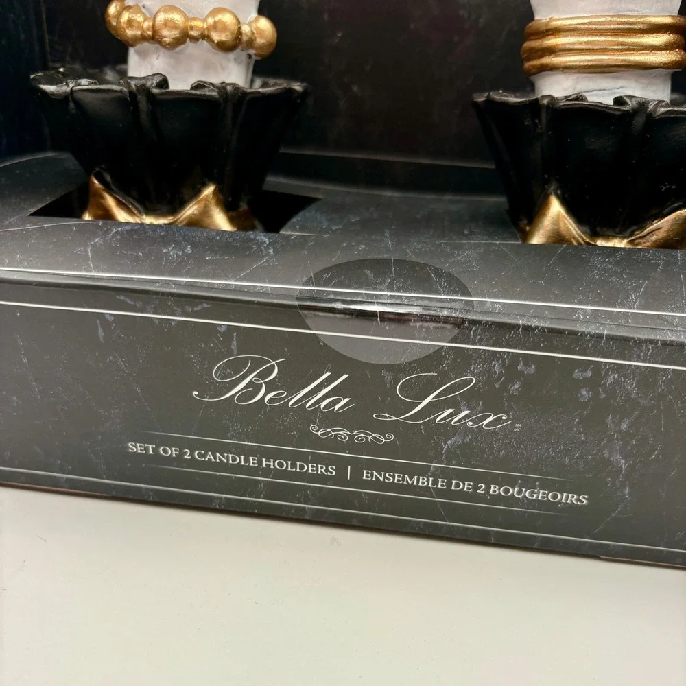 Bella Lux Halloween Skeleton Hand Gold Pumpkin Candle Holder Set of 2 White Gold